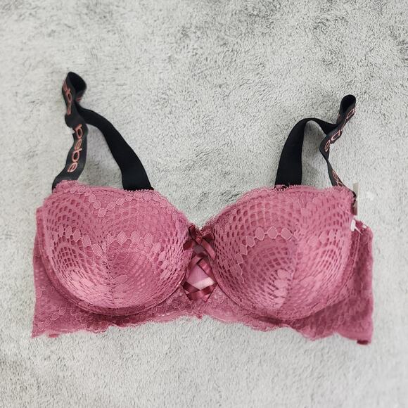 NEW Bebe Intimates Bra Womens 34C Pink Mauve Lace Padded Push-Up Wide Logo Strap - Picture 1 of 10